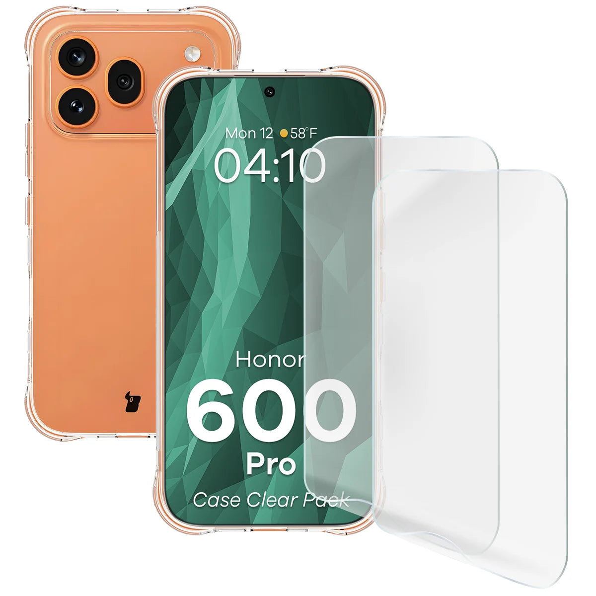 Handyhülle + 2x Folie für Honor 600 Pro 5G, Bizon Case Clear Pack, Transparent