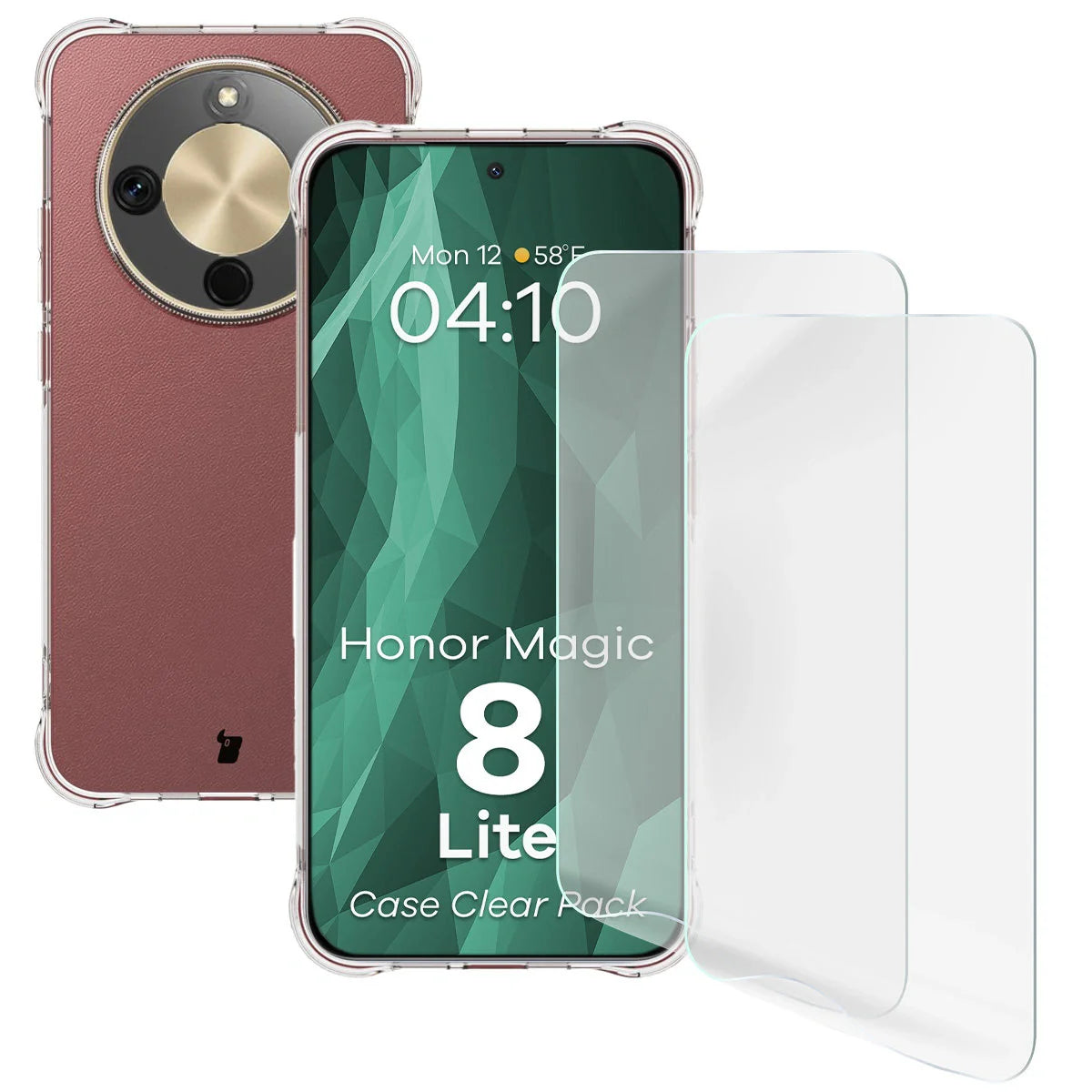 Handyhülle + 2x Folie für Honor Magic8 Lite, Bizon Case Clear Pack, Transparent