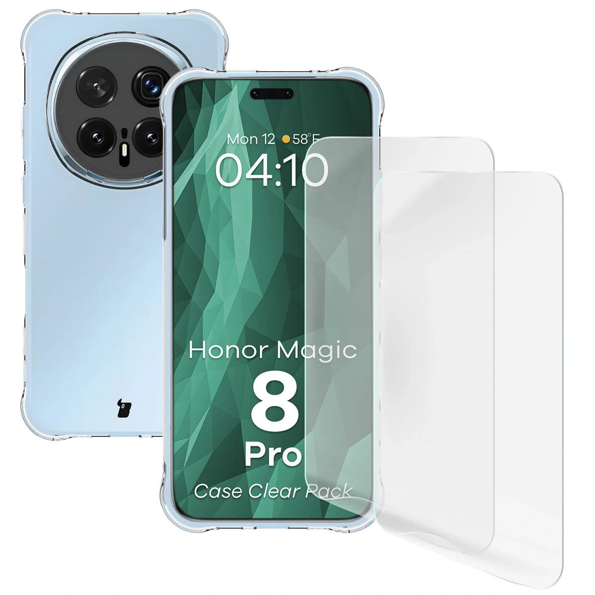 Handyhülle + 2x Folie für Honor Magic8 Pro, Bizon Case Clear Pack, Transparent