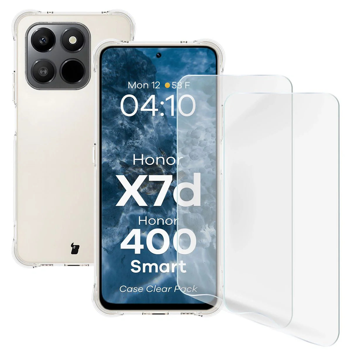 Handyhülle + 2x Folie für Honor X7d / Honor 400 Smart, Bizon Case Clear Pack, Transparent