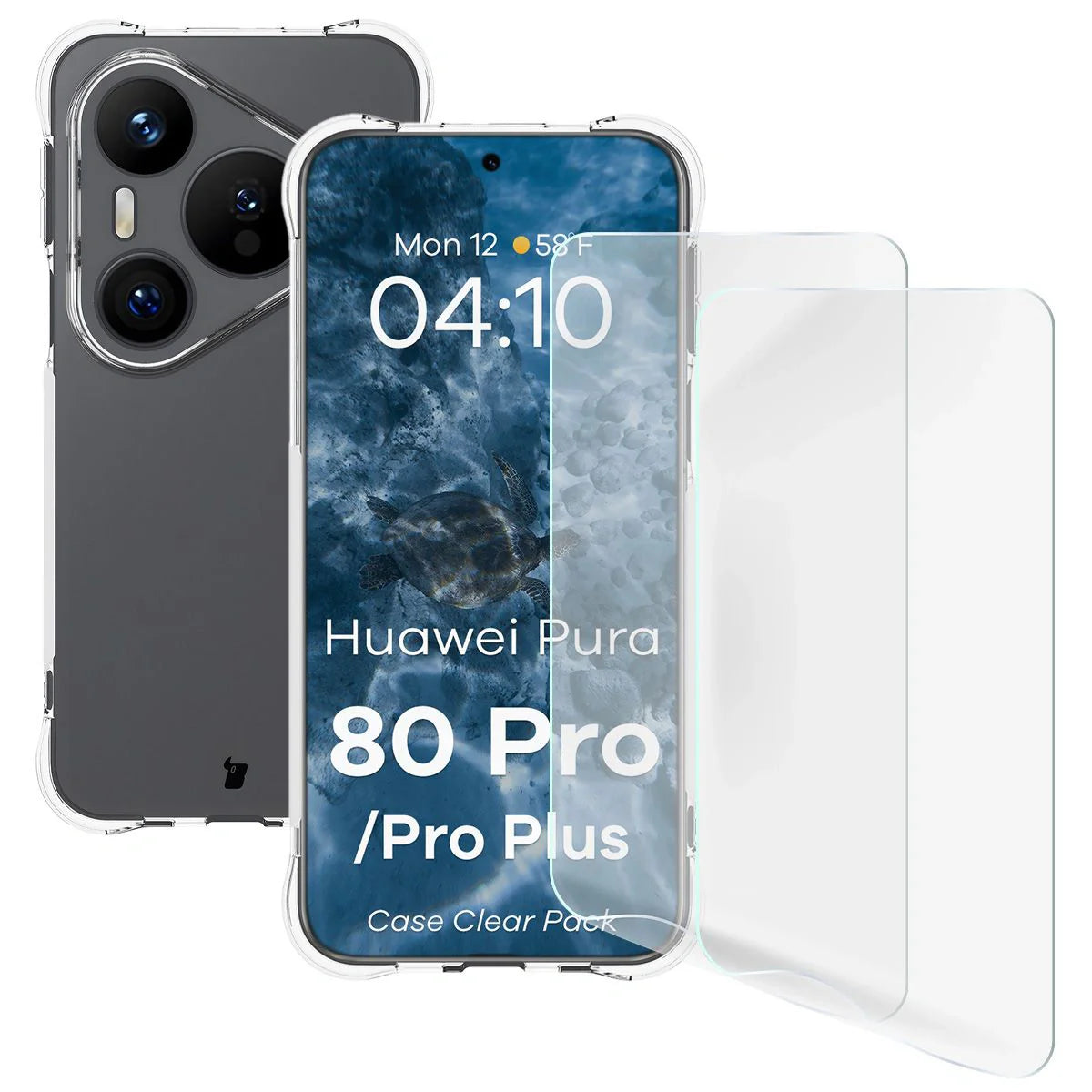 Handyhülle + 2x Folie für Huawei Pura 80 Pro / Pro Plus, Bizon Case Clear Pack, Transparent