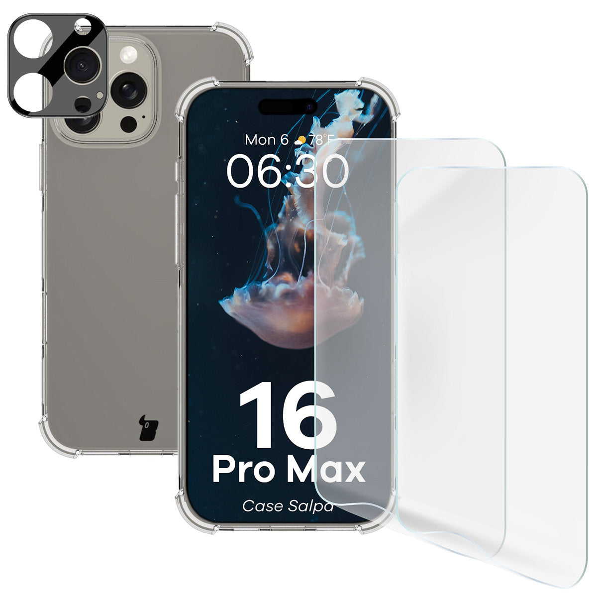 Handyhülle + 2x Folie + Kameraschutz für iPhone 16 Pro Max, Bizon Case Clear Pack, Transparent
