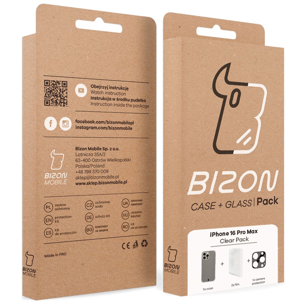 Handyhülle + 2x Folie + Kameraschutz für iPhone 16 Pro Max, Bizon Case Clear Pack, Transparent