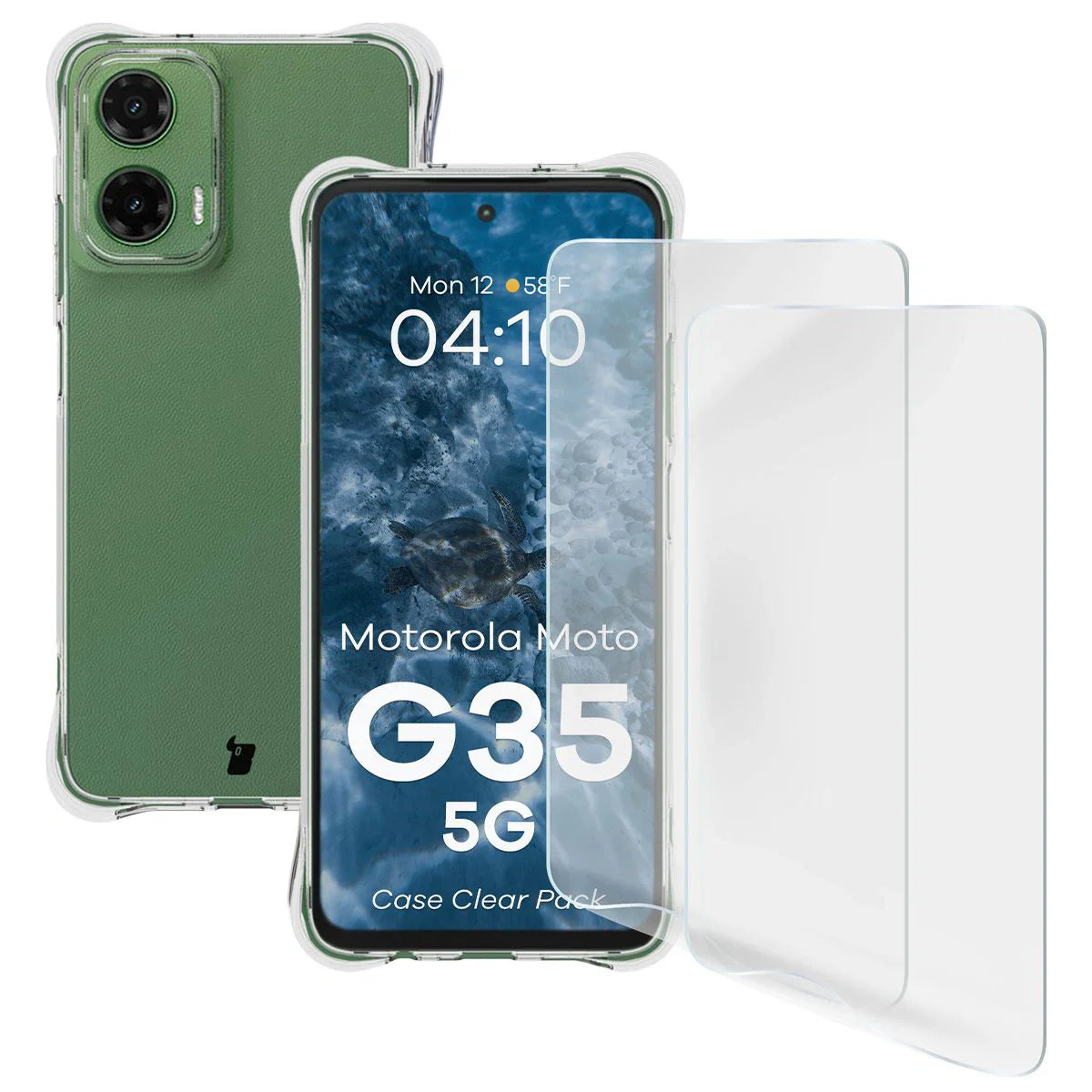 Handyhülle + 2x Folie für Motorola Moto G35 5G, Bizon Case Clear Pack, Transparent
