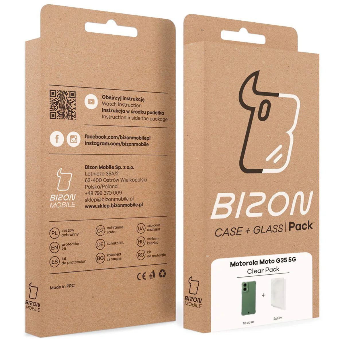 Handyhülle + 2x Folie für Motorola Moto G35 5G, Bizon Case Clear Pack, Transparent