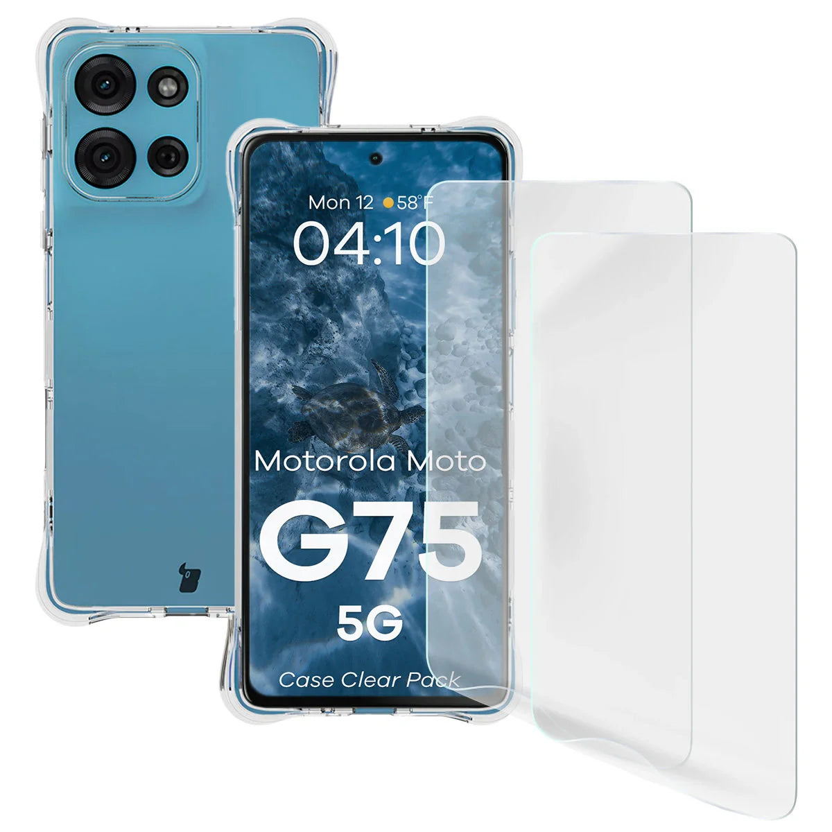 Handyhülle + 2x Folie für Motorola Moto G75 5G, Bizon Case Clear Pack, Transparent