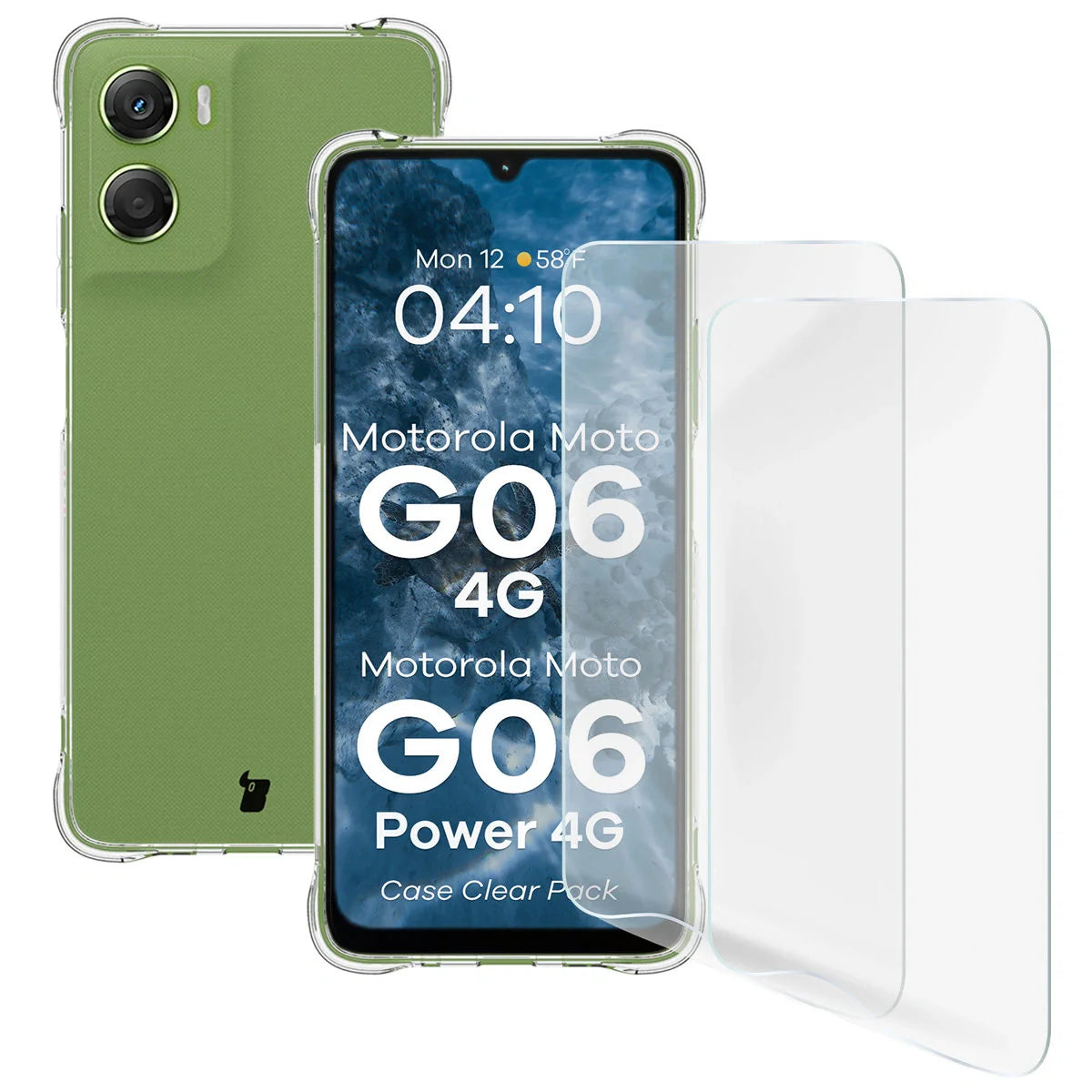 Handyhülle + 2x Folie für Motorola Moto G06 4G / G06 Power 4G, Bizon Case Clear Pack, Transparent