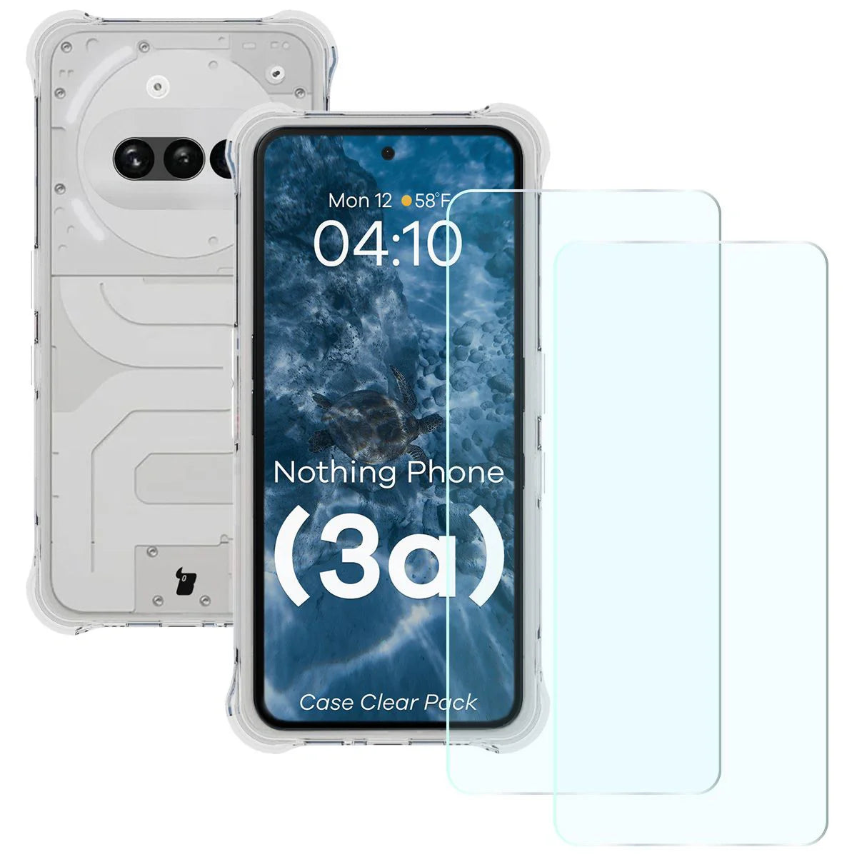 Schutzhülle + 2x gehärtetes Glas für Nothing Phone (3a), Bizon Case Clear Pack, Transparent