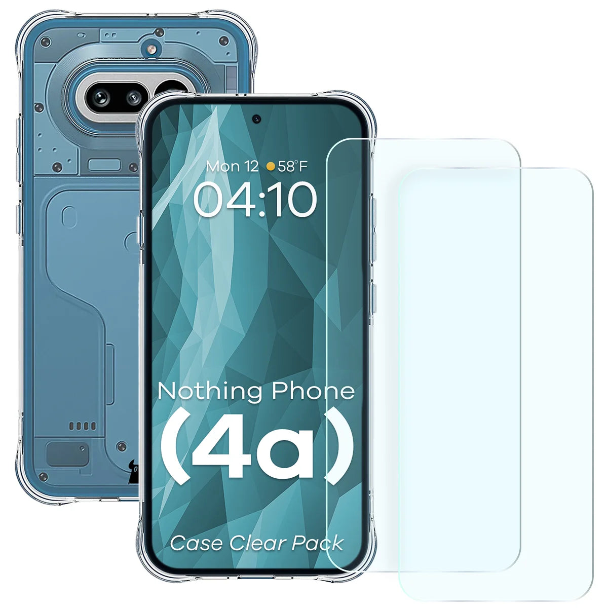 Schutzhülle + 2x gehärtetes Glas für Nothing Phone (4a), Bizon Case Clear Pack, Transparent