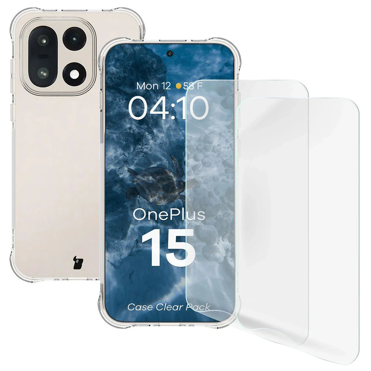 Handyhülle + 2x Folie für OnePlus 15, Bizon Case Clear Pack, Transparent