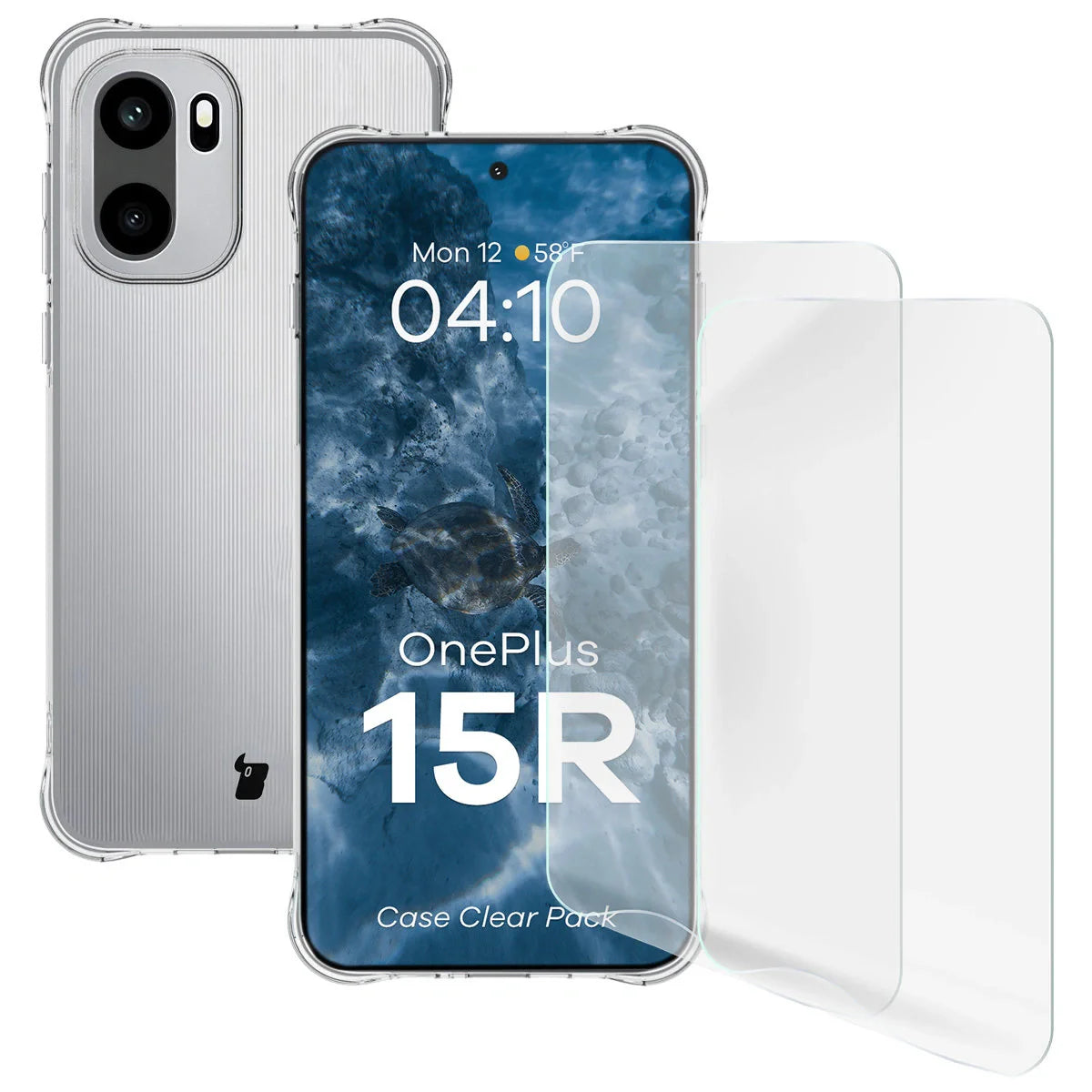Handyhülle + 2x Folie für OnePlus 15R, Bizon Case Clear Pack, Transparent