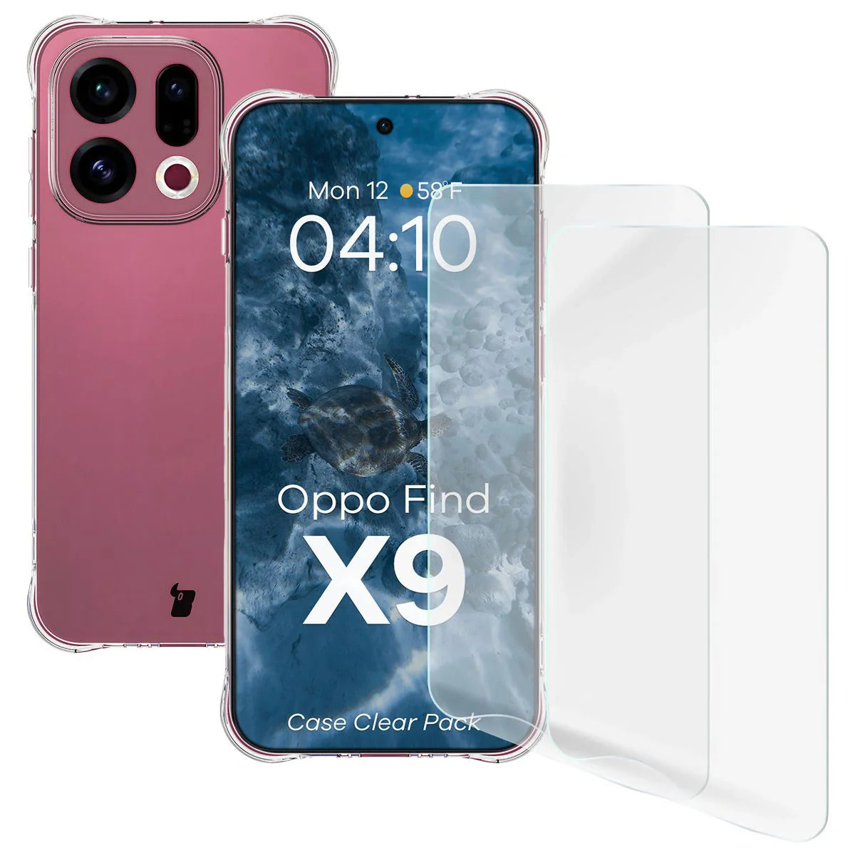 Handyhülle + 2x Folie für Oppo Find X9, Bizon Case Clear Pack, Transparent