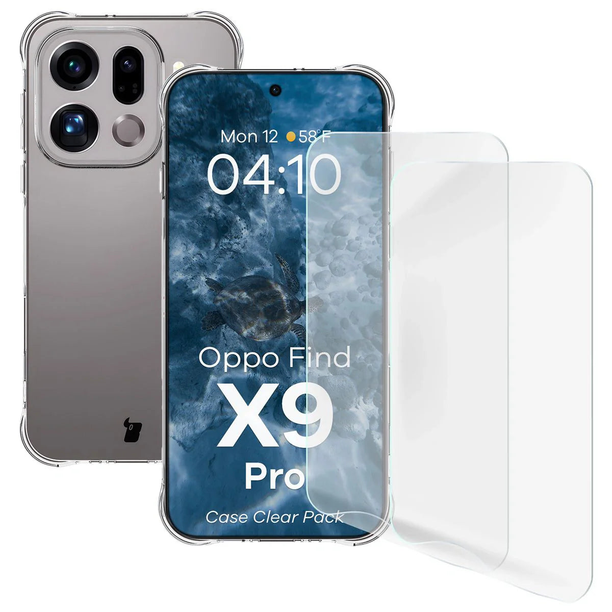 Handyhülle + 2x Folie für Oppo Find X9 Pro, Bizon Case Clear Pack, Transparent