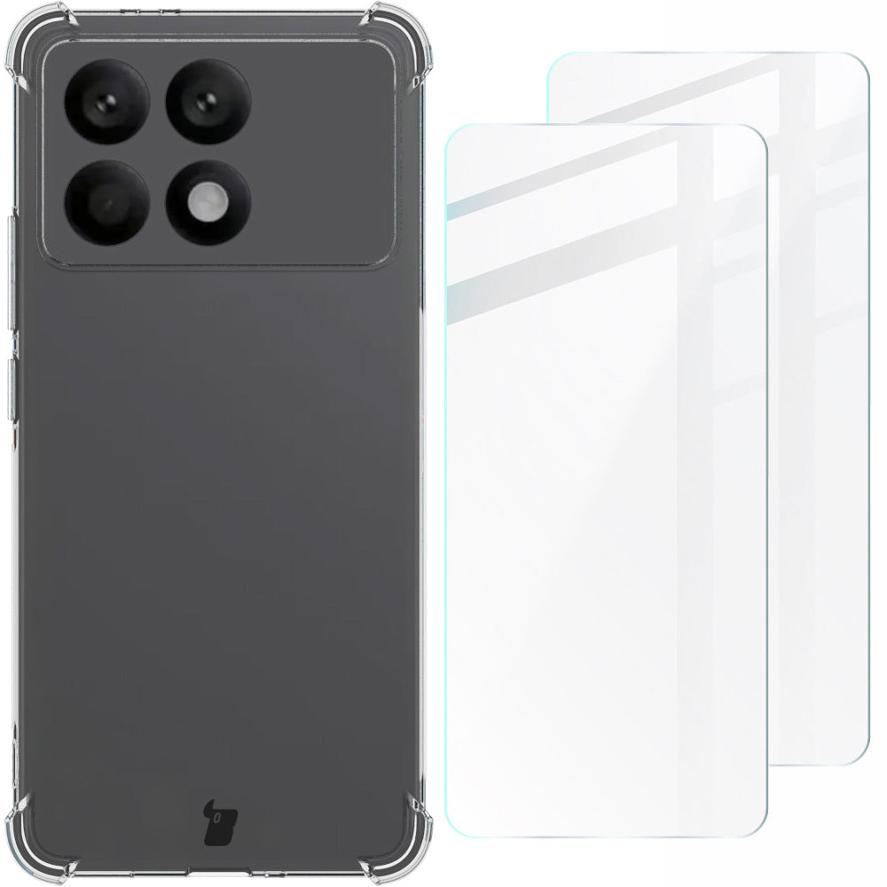 Schutzhülle + 2x gehärtetes Glas für Xiaomi Poco F6 Pro, Bizon Case Clear Pack, Transparent