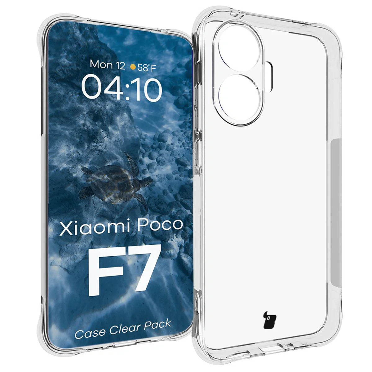 Schutzhülle + 2x gehärtetes Glas für Xiaomi POCO F7, Bizon Case Clear Pack, Transparent