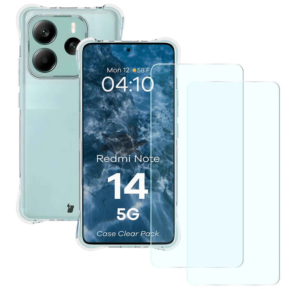 Schutzhülle + 2x gehärtetes Glas für Xiaomi Redmi Note 14 5G, Bizon Case Clear Pack, Transparent
