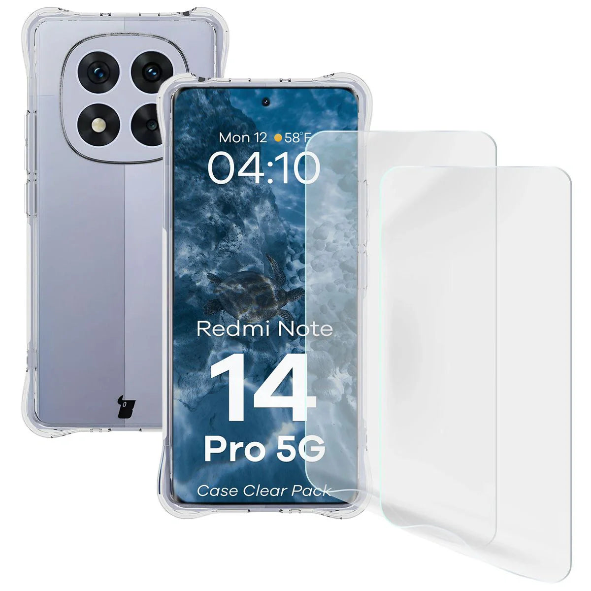 Handyhülle + 2x Folie für Xiaomi Redmi Note 14 Pro 5G, Bizon Case Clear Pack, Transparent