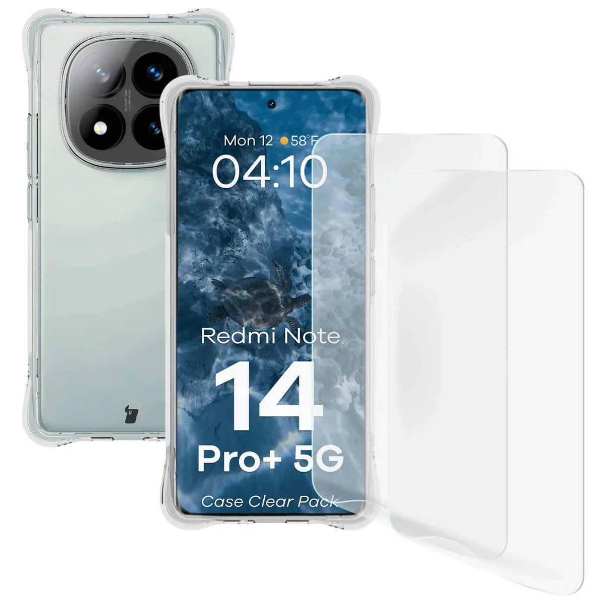 Handyhülle + 2x Folie für Xiaomi Redmi Note 14 Pro Plus 5G, Bizon Case Clear Pack, Transparent