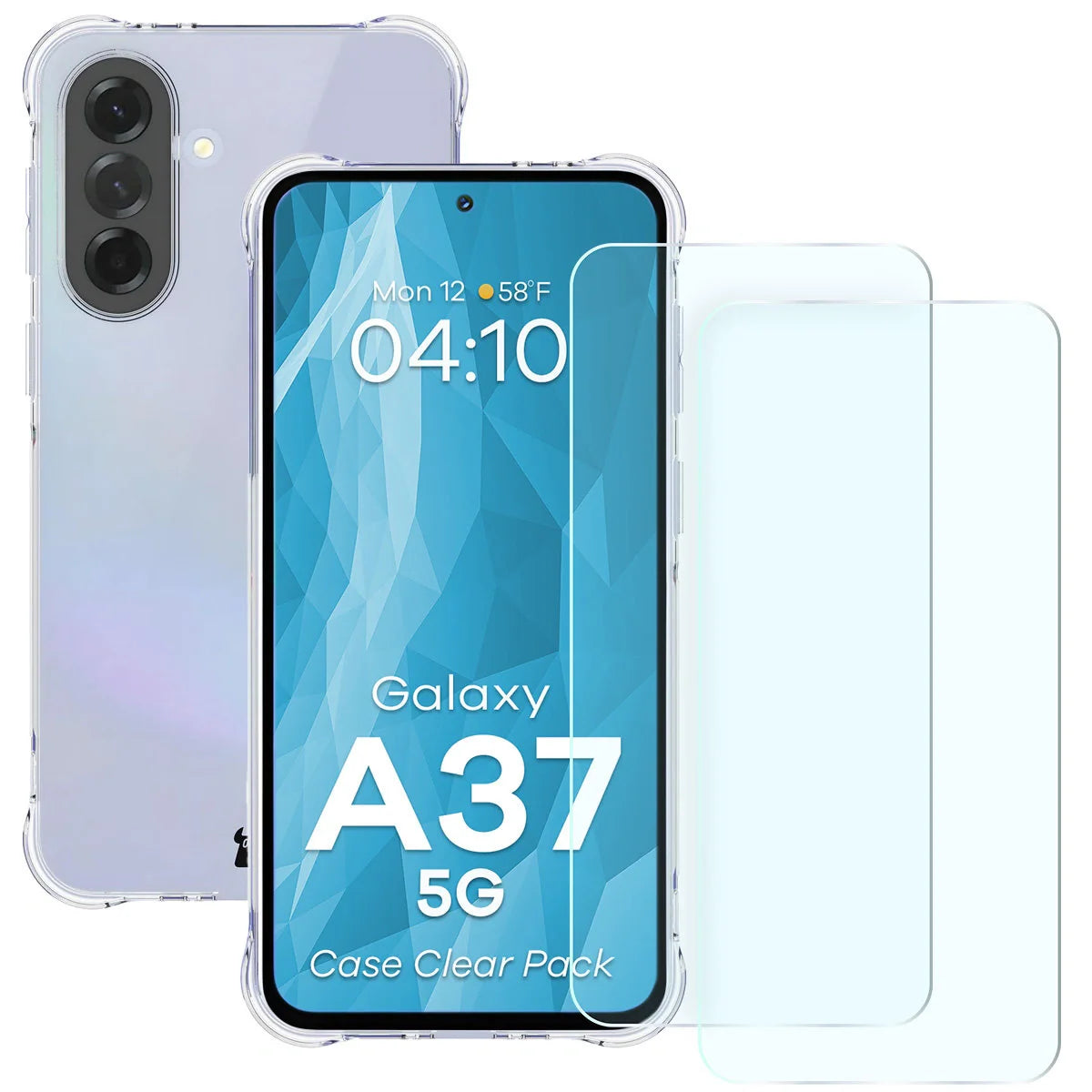 Schutzhülle + 2x gehärtetes Glas für Galaxy A37 5G, Bizon Case Clear Pack, Transparent