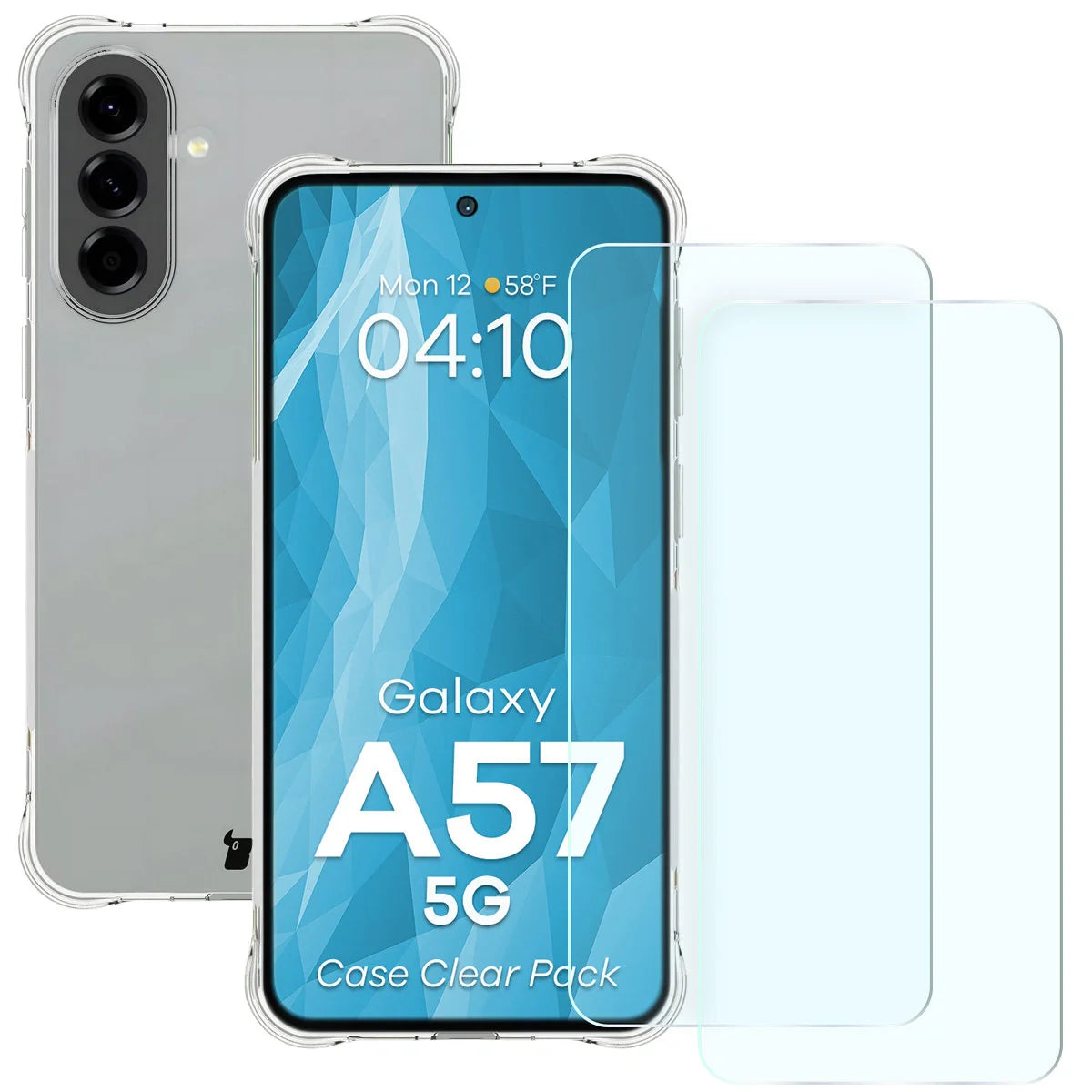 Schutzhülle + 2x gehärtetes Glas für Galaxy A57 5G, Bizon Case Clear Pack, Transparent