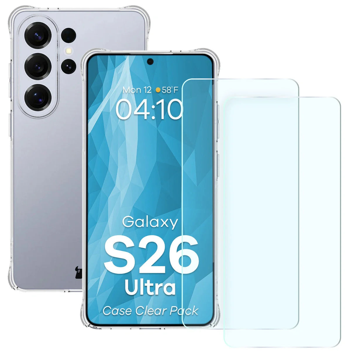 Schutzhülle + 2x gehärtetes Glas für Galaxy S26 Ultra, Bizon Case Clear Pack, Transparent