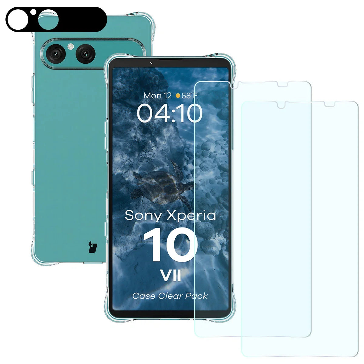 Schutzhülle + 2x gehärtetes Glas + Kameraschutz für Sony Xperia 10 VII, Bizon Case Clear Pack, Transparent