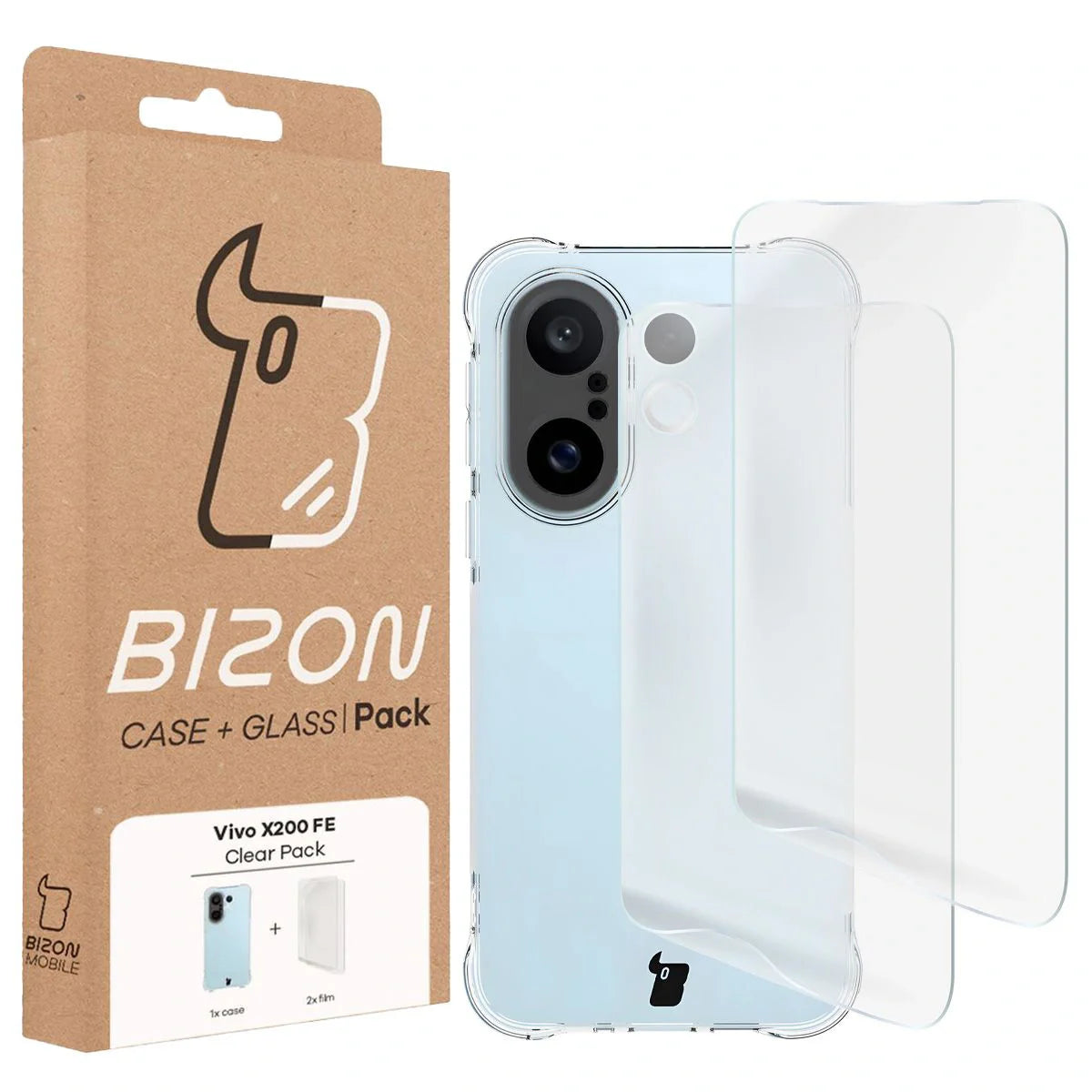 Handyhülle + 2x Folie für Vivo X200 FE, Bizon Case Clear Pack, Transparent