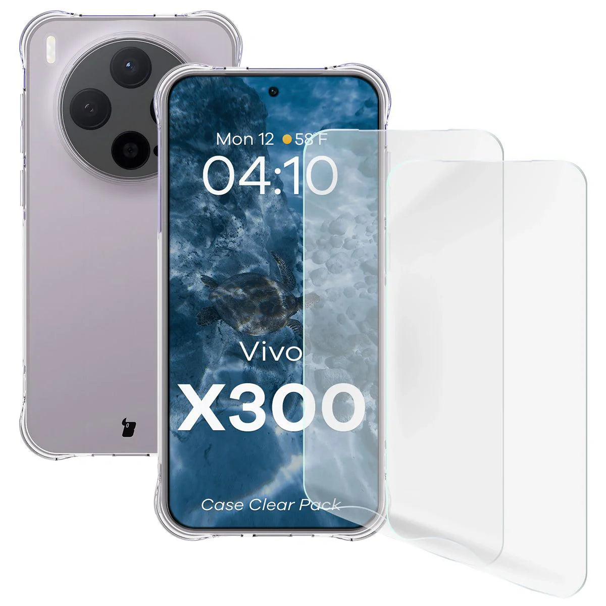 Handyhülle + 2x Folie für Vivo X300, Bizon Case Clear Pack, Transparent