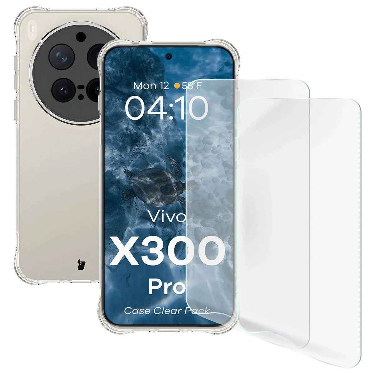 Handyhülle + 2x Folie für Vivo X300 Pro, Bizon Case Clear Pack, Transparent