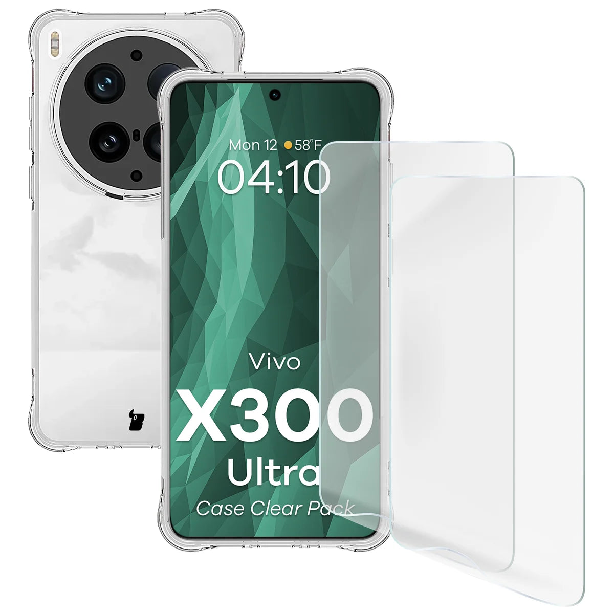 Handyhülle + 2x Folie für Vivo X300 Ultra, Bizon Case Clear Pack, Transparent