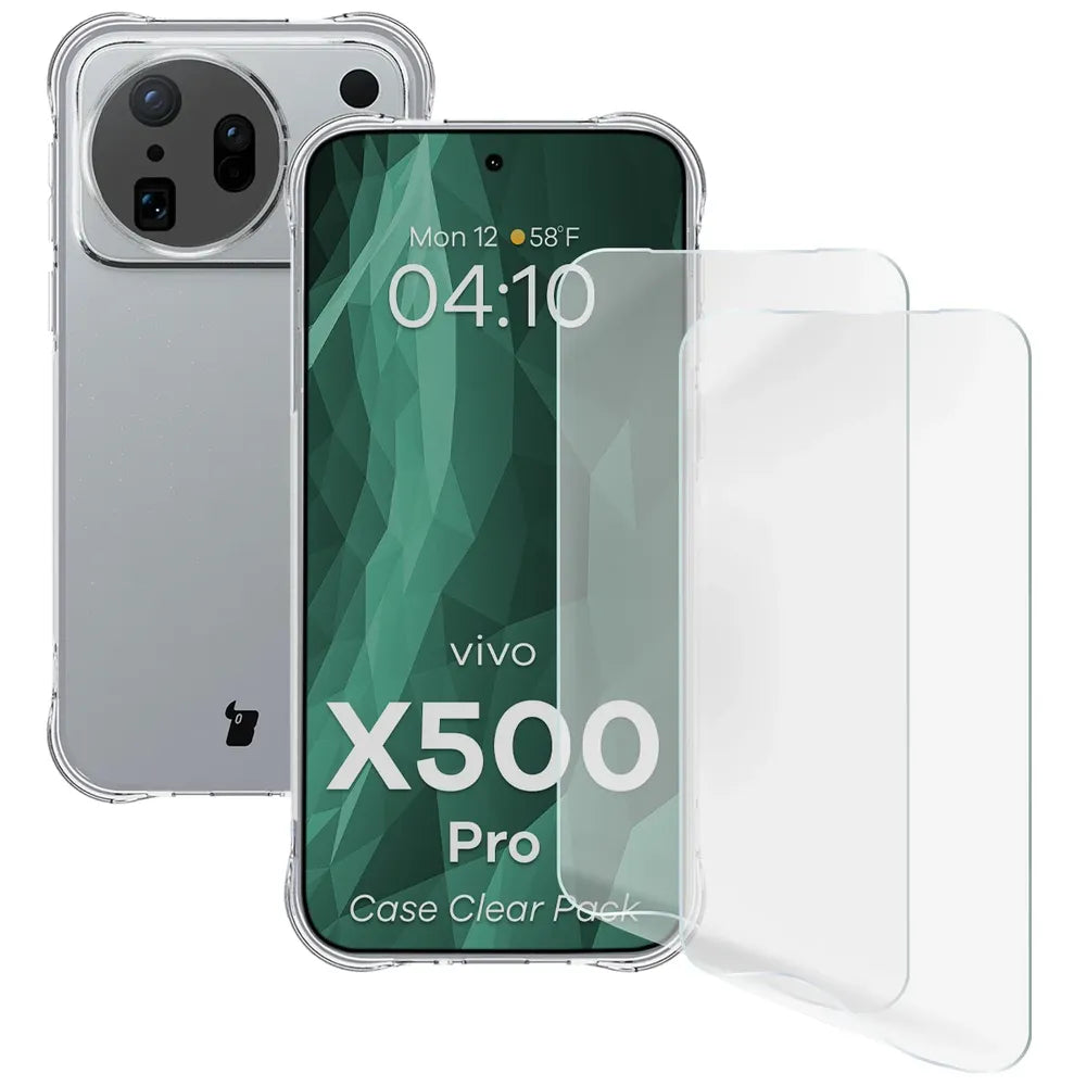 Handyhülle + 2x Folie für Vivo X500 Pro, Bizon Case Clear Pack, Transparent (1/9)