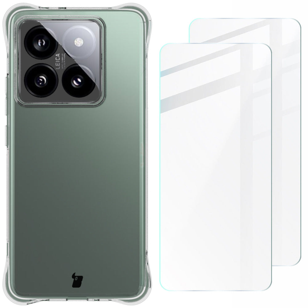 Schutzhülle + 2x gehärtetes Glas für Xiaomi 14T Pro, Bizon Case Clear Pack, Transparent