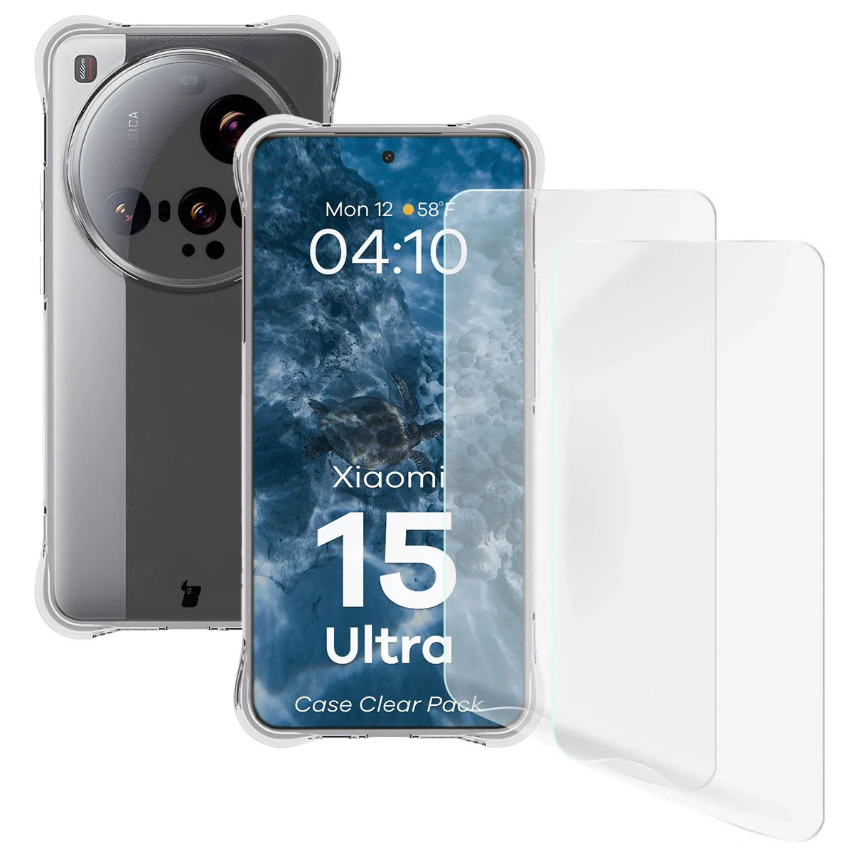 Handyhülle + 2x Folie für Xiaomi 15 Ultra, Bizon Case Clear Pack, Transparent