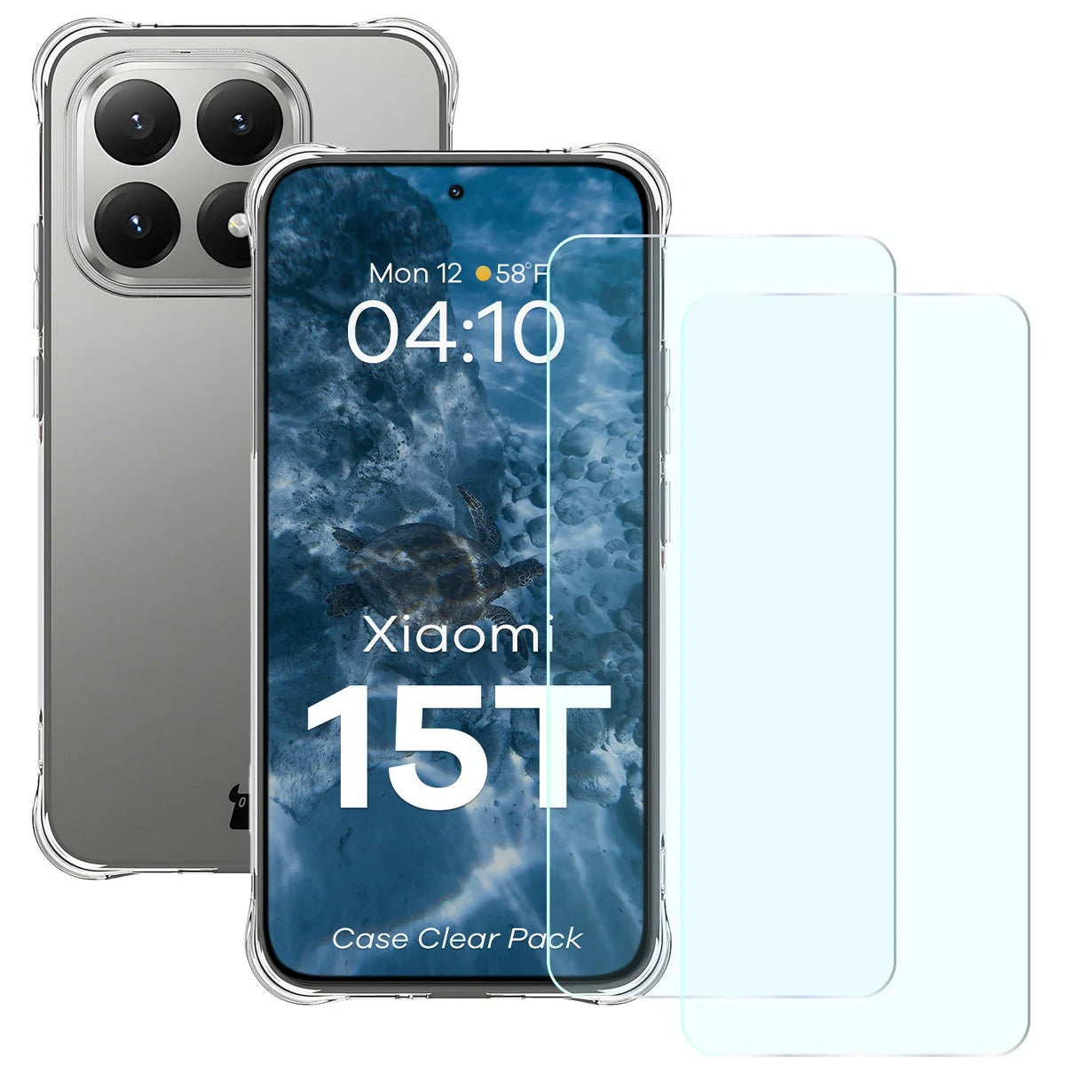 Schutzhülle + 2x gehärtetes Glas für Xiaomi 15T, Bizon Case Clear Pack, Transparent