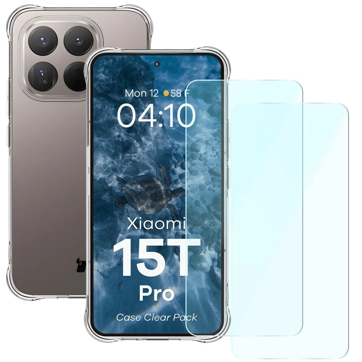 Schutzhülle + 2x gehärtetes Glas für Xiaomi 15T Pro, Bizon Case Clear Pack, Transparent