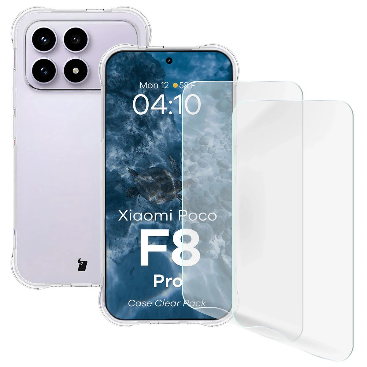 Handyhülle + 2x Folie für Xiaomi POCO F8 Pro, Bizon Case Clear Pack, Transparent