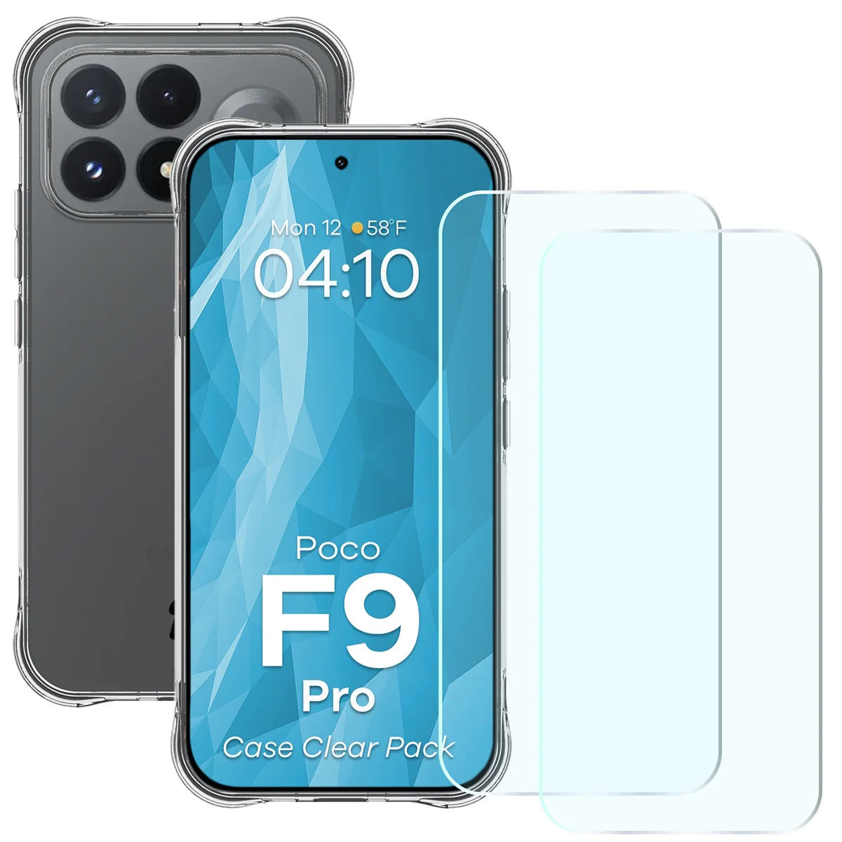 Schutzhülle + 2x gehärtetes Glas für Xiaomi POCO F9 Pro, Bizon Case Clear Pack, Transparent (1/9)