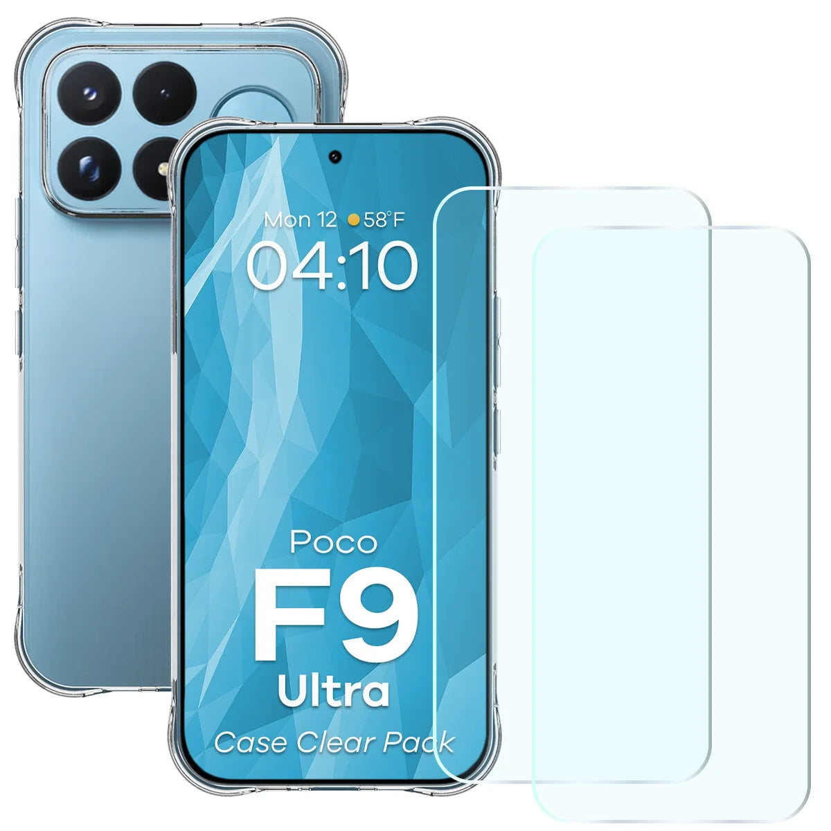 Schutzhülle + 2x gehärtetes Glas für Xiaomi POCO F9 Ultra, Bizon Case Clear Pack, Transparent (1/9)