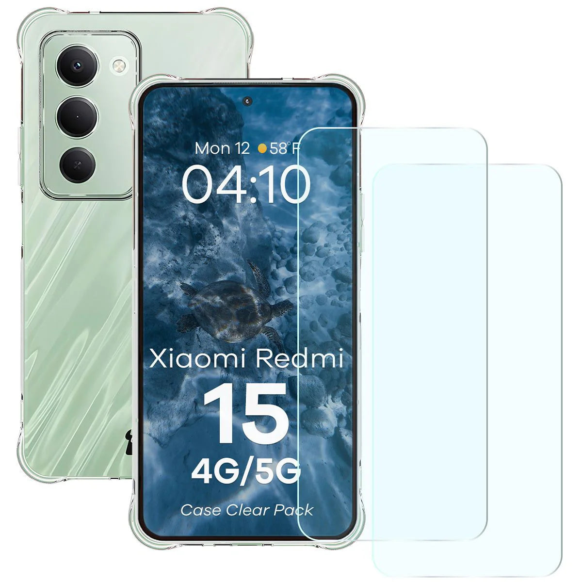 Schutzhülle + 2x gehärtetes Glas für Xiaomi Redmi 15 4G / 5G, Bizon Case Clear Pack, Transparent
