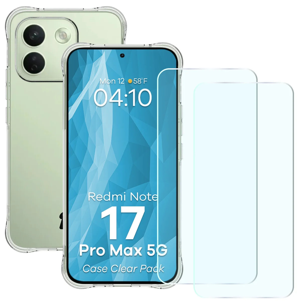 Schutzhülle + 2x gehärtetes Glas für Xiaomi Redmi Note 17 Pro Max 5G, Bizon Case Clear Pack, Transparent (1/8)