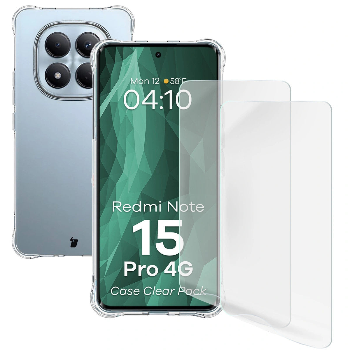 Handyhülle + 2x Folie für Xiaomi Redmi Note 15 Pro 4G, Bizon Case Clear Pack, Transparent