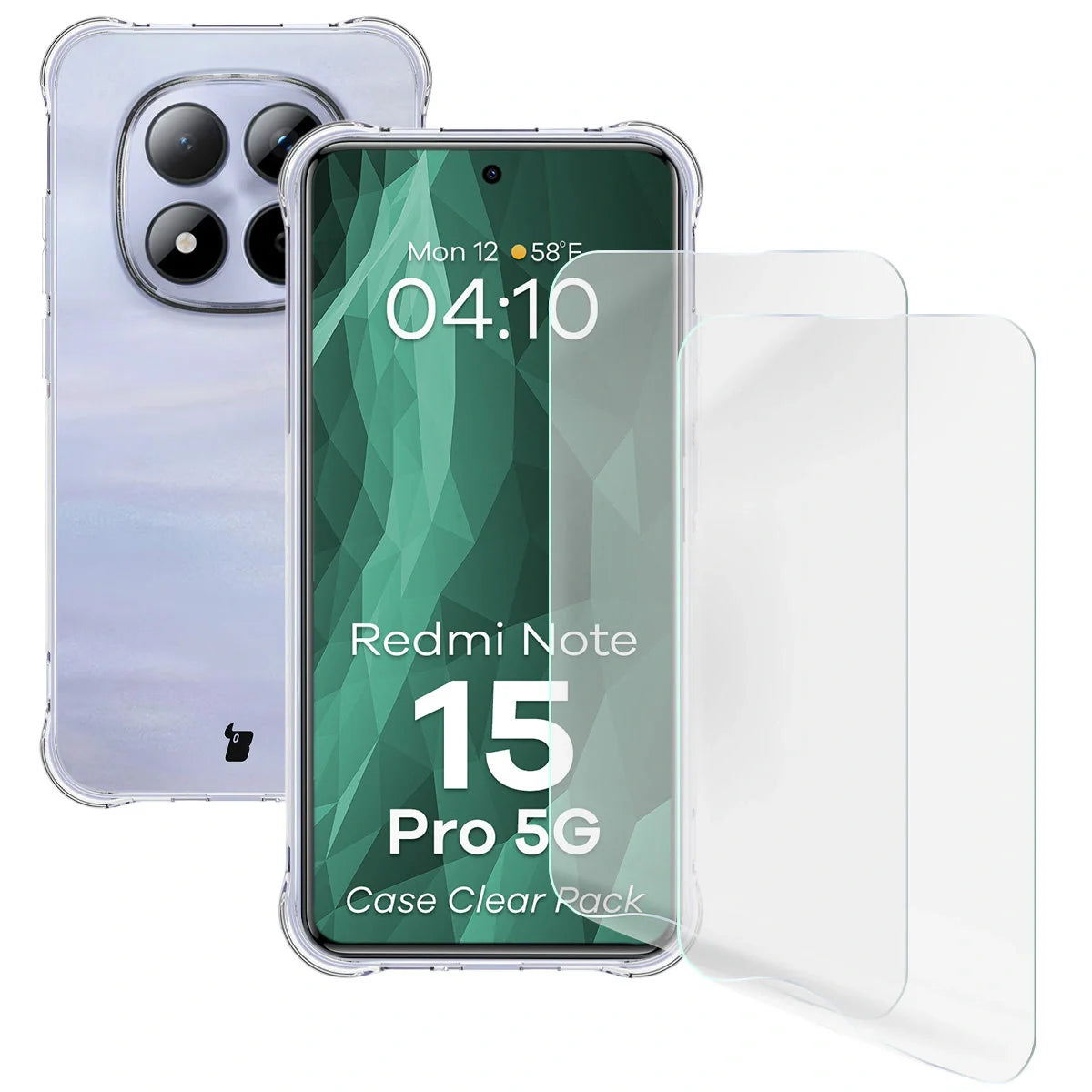 Handyhülle + 2x Folie für Xiaomi Redmi Note 15 Pro 5G, Bizon Case Clear Pack, Transparent