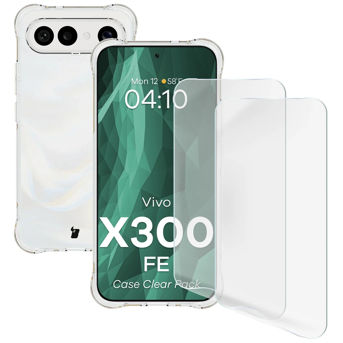 Handyhülle + 2x Folie für Vivo X300 FE, Bizon Case Clear Pack, Transparent