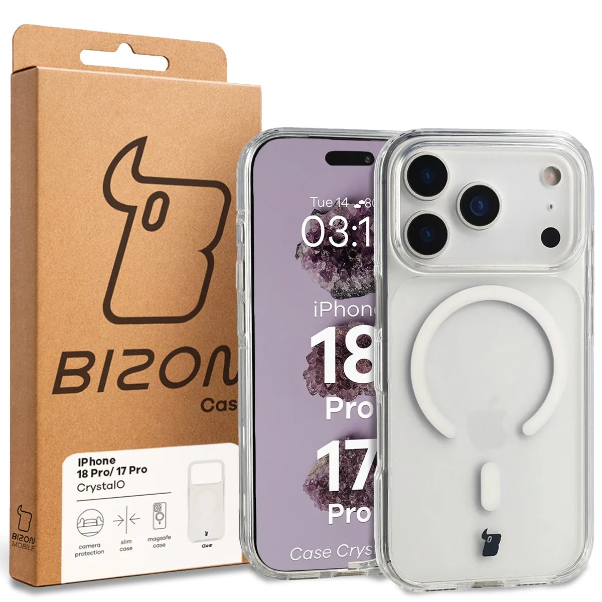 Handyhülle mit Magnetring für iPhone 18 Pro / 17 Pro, Bizon Case CrystalO, Transparent (7/7)