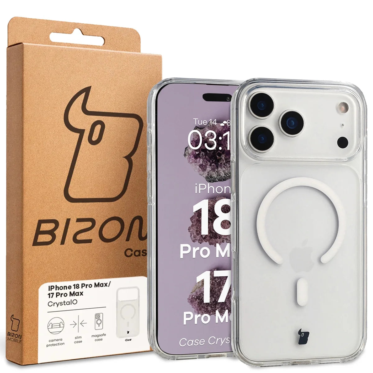 Handyhülle mit Magnetring für iPhone 18 Pro Max / 17 Pro Max, Bizon Case CrystalO, Transparent (7/7)