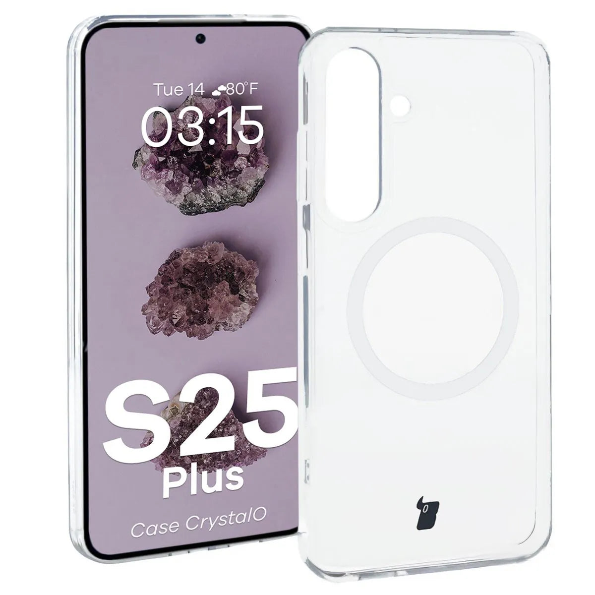 Handyhülle mit Magnetring für Galaxy S25 Plus, Bizon Case CrystalO, Transparent