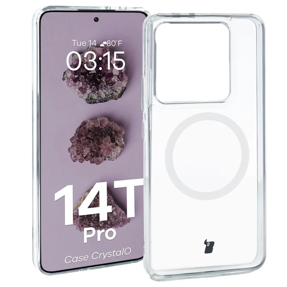 Handyhülle mit Magnetring für Xiaomi 14T Pro, Bizon Case CrystalO, Transparent