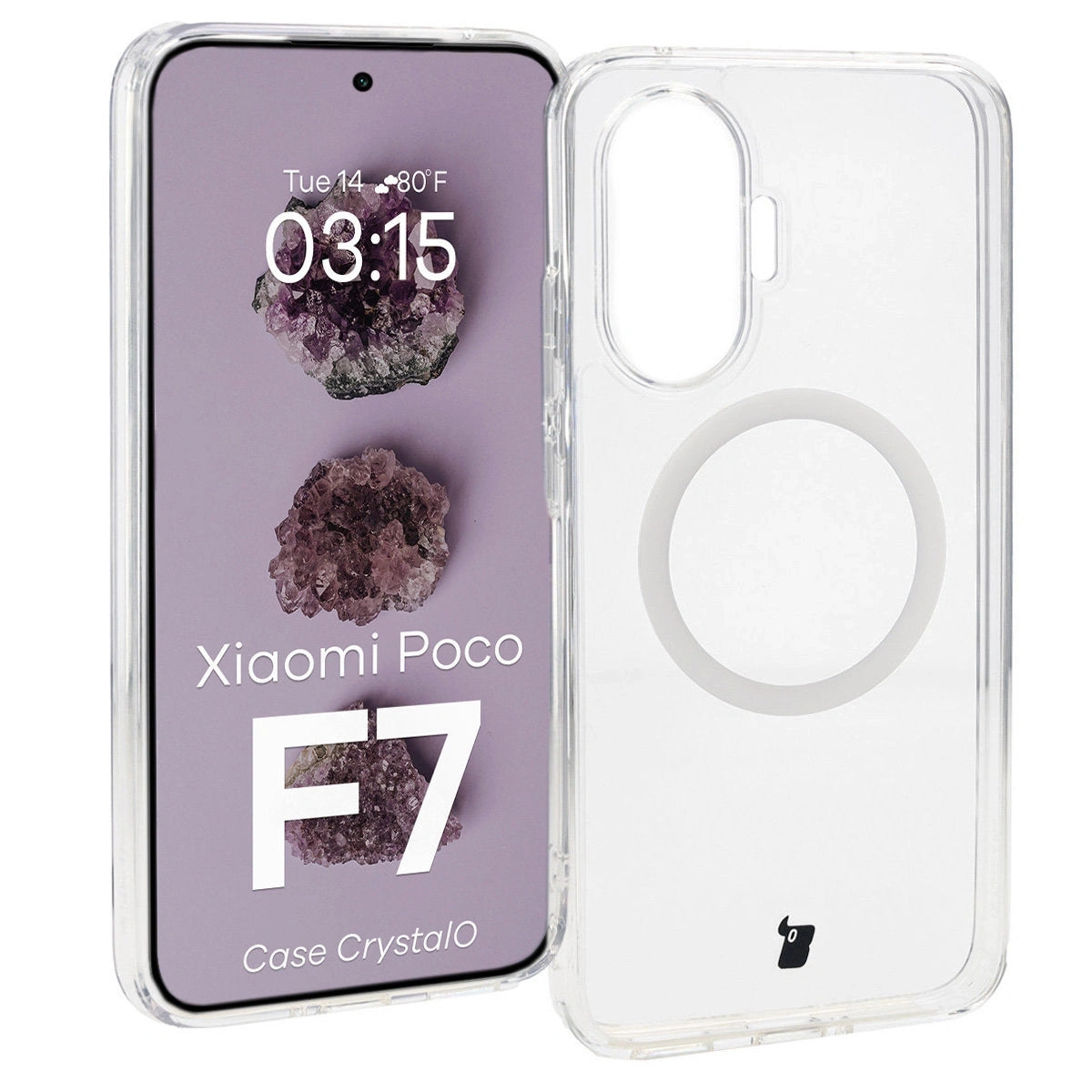 Handyhülle mit Magnetring für Xiaomi POCO F7, Bizon Case CrystalO, Transparent