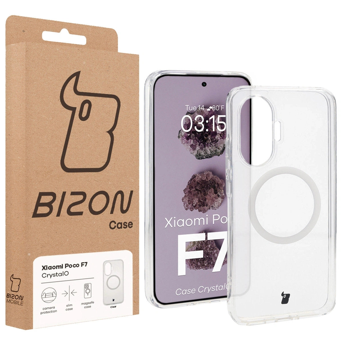 Handyhülle mit Magnetring für Xiaomi POCO F7, Bizon Case CrystalO, Transparent