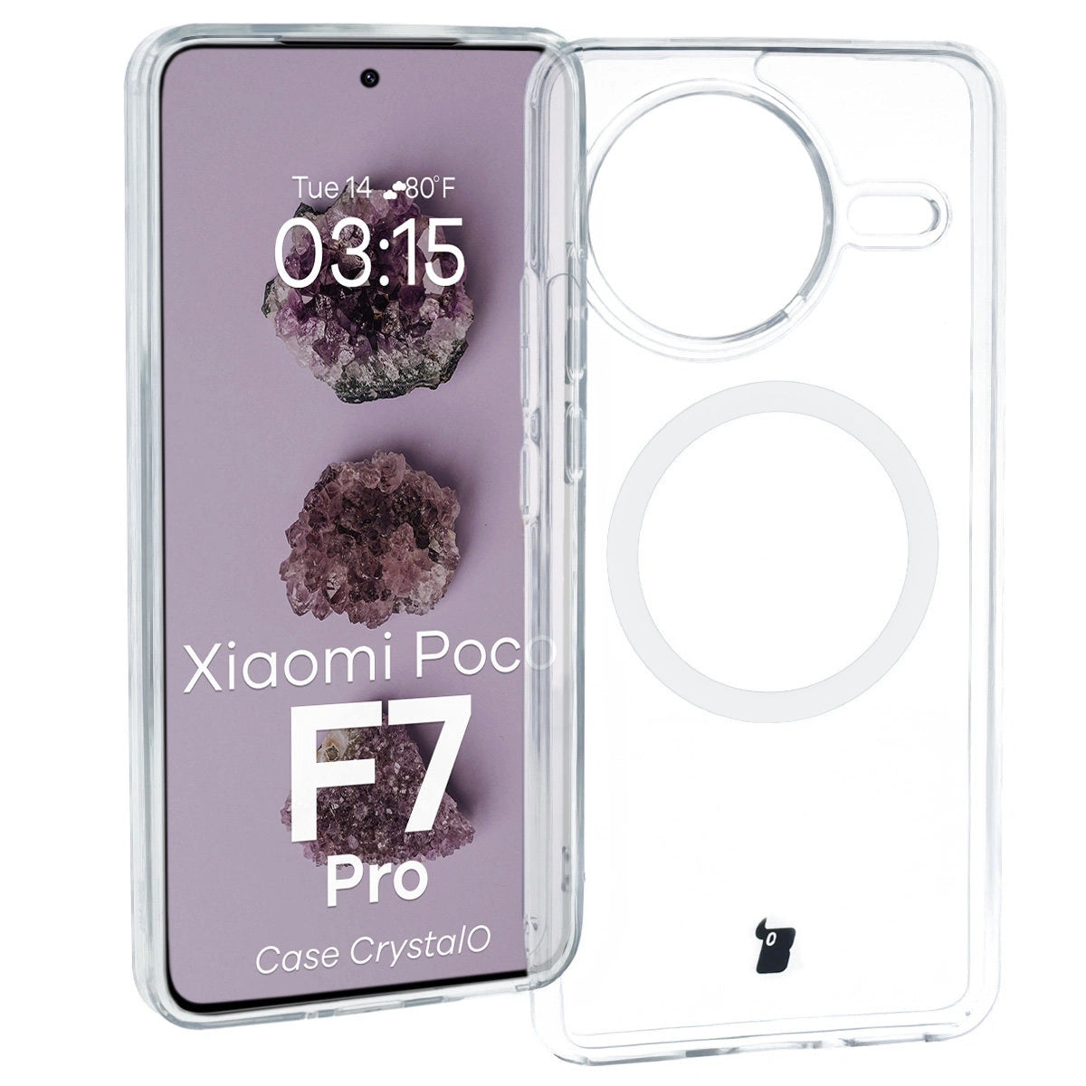 Handyhülle mit Magnetring für Xiaomi POCO F7 Pro, Bizon Case CrystalO, Transparent